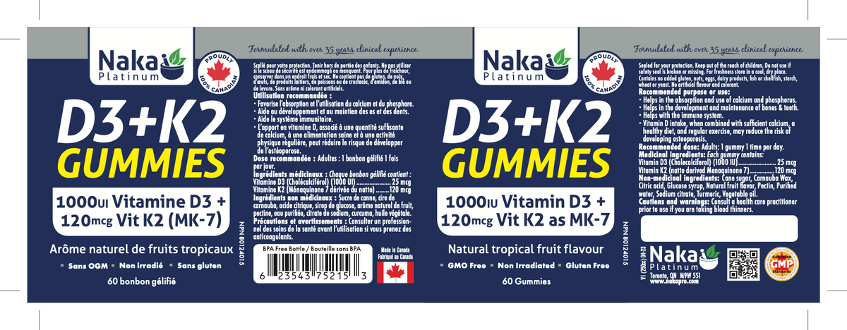 Naka D3+K2 Gummies (60 gummies)