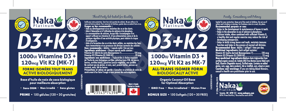Naka D3+K2 (150 softgels)